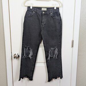 WE THE FREE | Black Distressed High-Rise Straight Leg Raw Hem Jeans Size 26